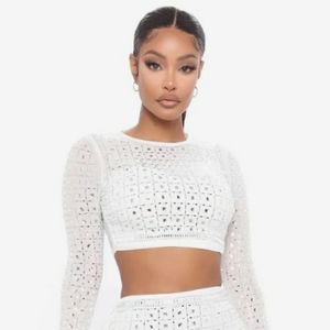 Nwot Fashion Nova Ivory Longsleeve Rhinestone Top